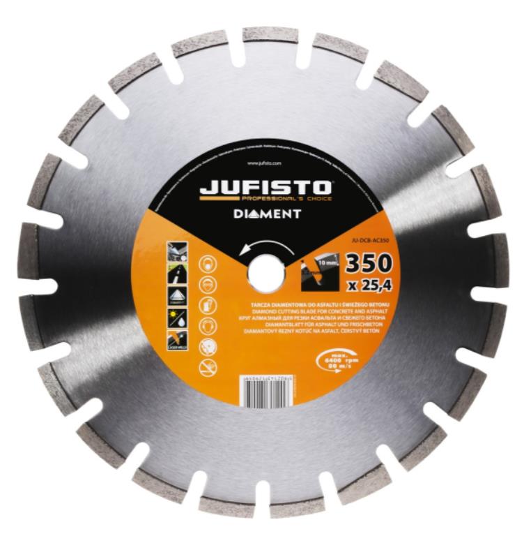 JUFISTO Tarcza diamentowa 350 x 25,4 mm segmentowa spawana laserowo do asfaltu i świeżego betonu