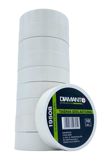Taśma PCV 19mmx20m biała 10szt DIAMANTO