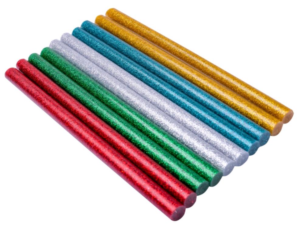 Zestaw wkładów klejowych brokatowych 11,2 mm x 200 mm pięć kolorów 10 szt.