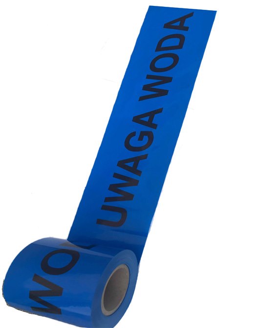 Taśma ostrzegawcza niebieska UWAGA WODA 20cm x 100m