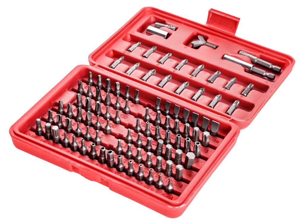 Zestaw końcówek wkrętakowych z uchwytem magnetycznym CrV 100 szt