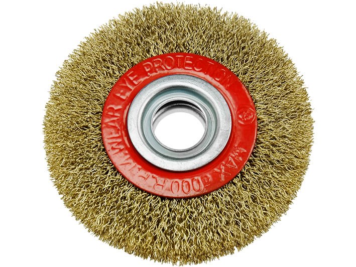 Szczotka druciana tarczowa 100 mm, fi 20 mm, mosiądzowana