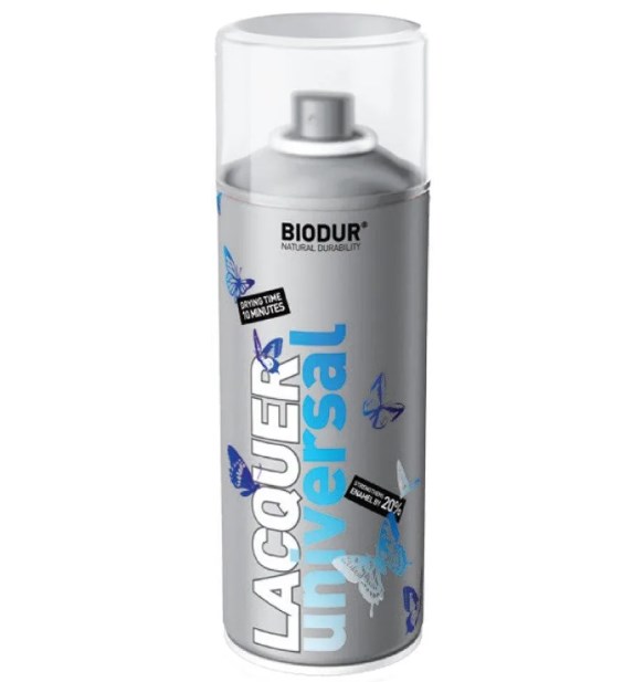 BIODUR Lakier uniwersalny aerozol bezbarwny błyszczący 400ml