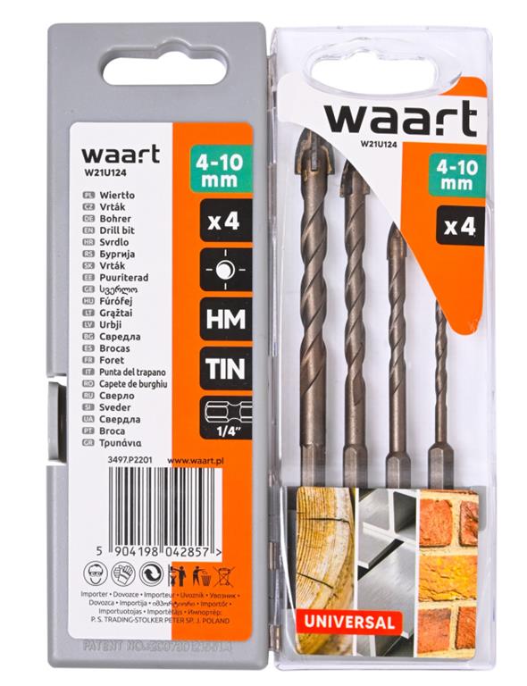 WAART Zestaw wierteł uniwersalnych 4 pcs, uchwyt quick change hex