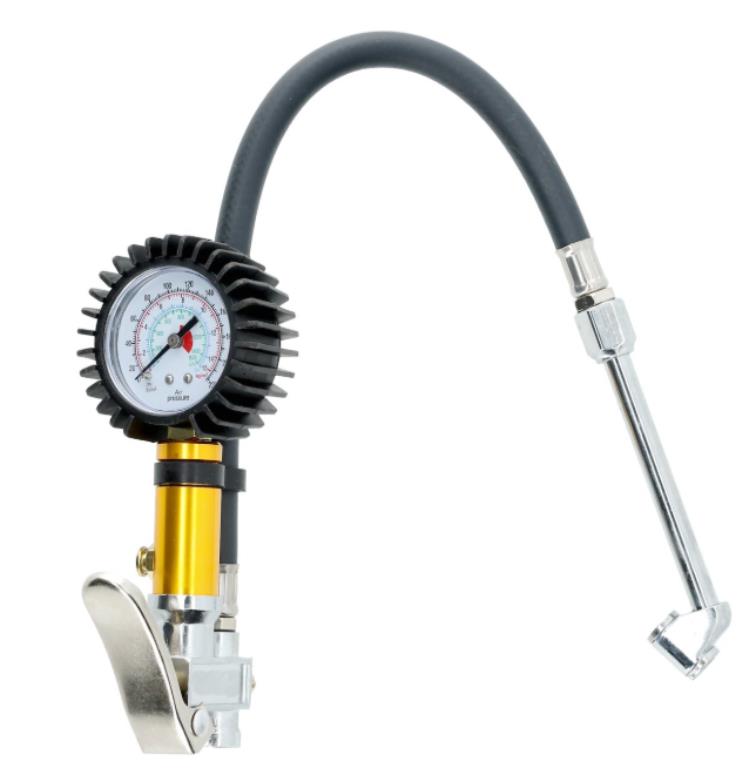 Pistolet do pompowania z manometrem wąż z metalową przedłużką oraz końcówką L - 40cm
