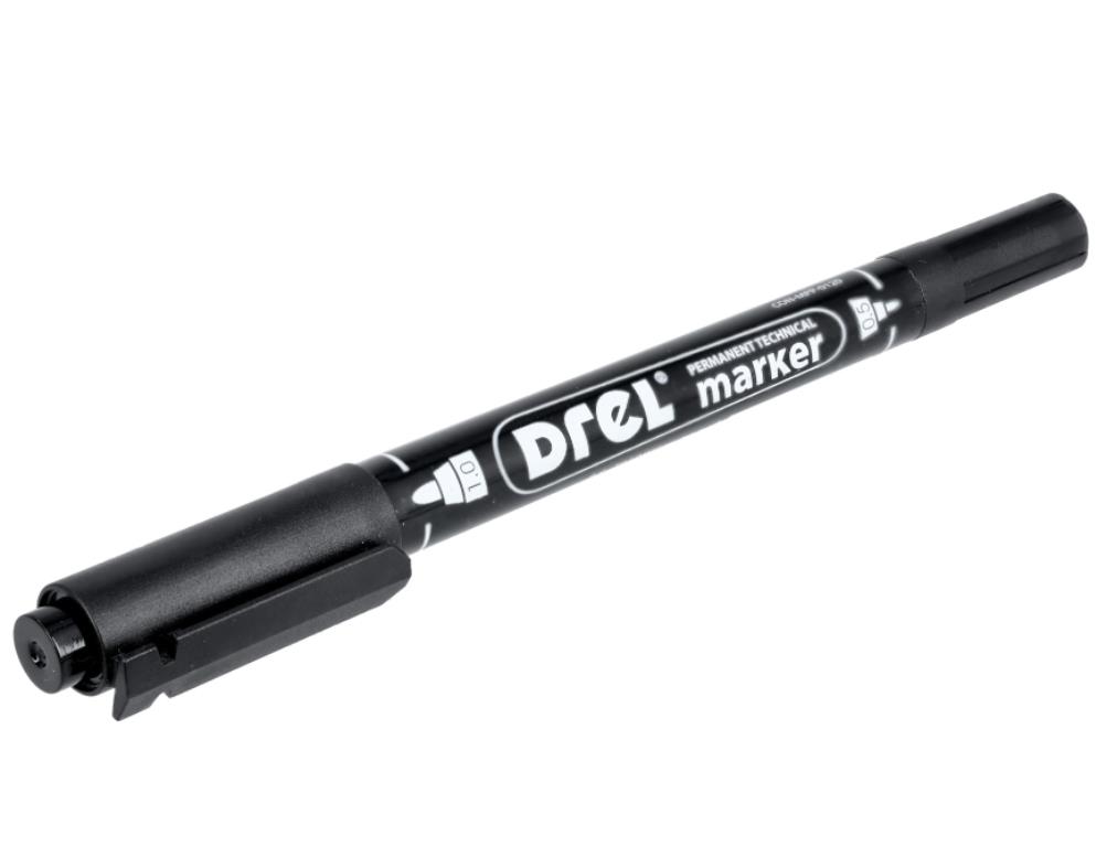 Marker permanentny czarny dwustronny 0,5 - 1,0 mm końcówka okrągła DREL