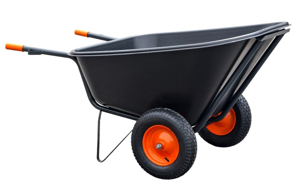 Taczki ogrodowe dwukołowe kosz plastikowy 210L
