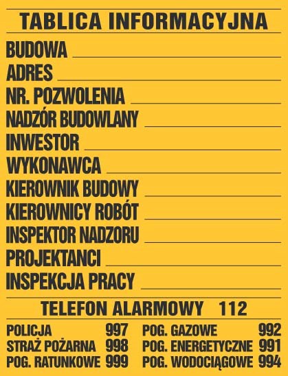 Tablica informacyjna budowlana 90x70cm duża
